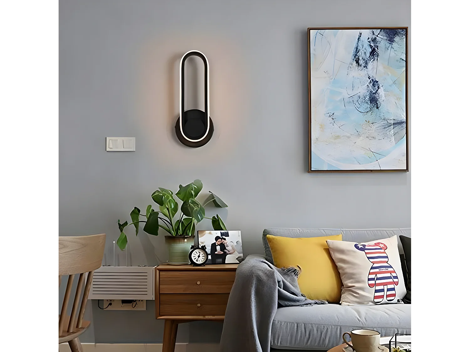 Applique murale led intérieur 12w, 30×12×7cm, noir, dimmable rotatif à 330 ° moderne