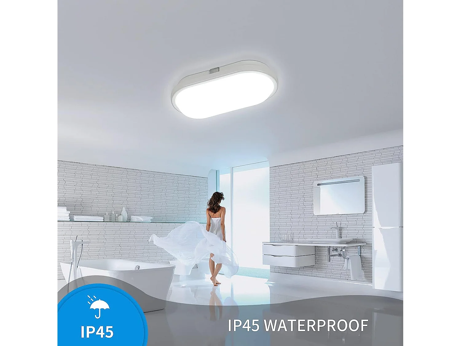 2 stuks LED Ovaal plafondlicht, 21*11.2*5,7 cm, wit, voor waterdichte badkamer IP54 Koud Wit 6000K