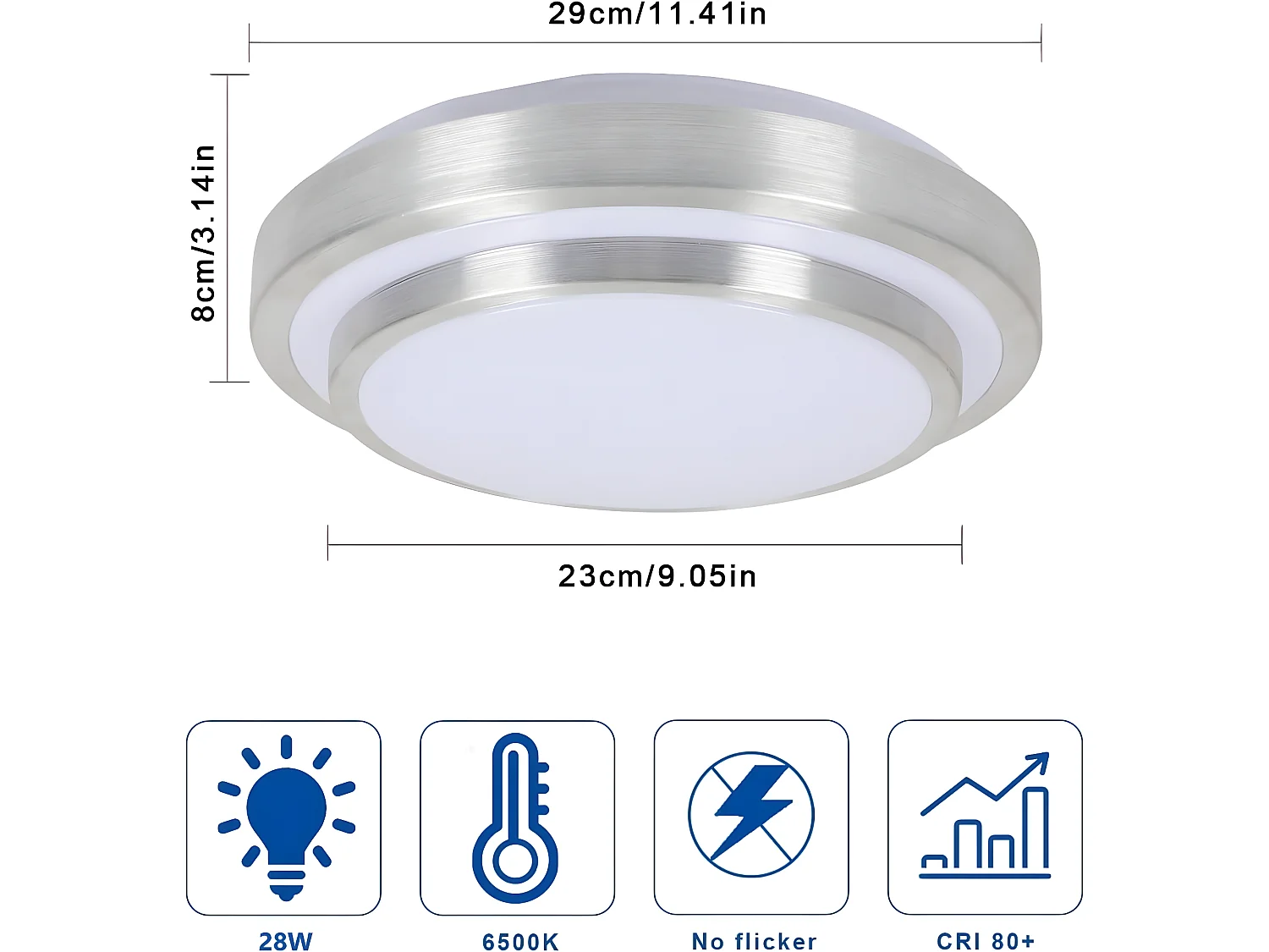 Moderne runde LED-Deckenleuchte, weiß, 29 x 8 cm, Kaltweiß 6000 K, 24 W für Wohnzimmer und Schlafzimmer