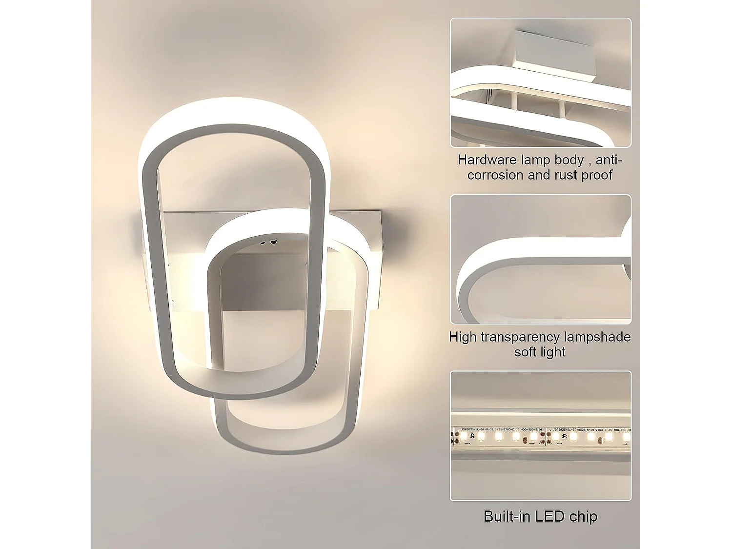 Plafonnier led 32w 3600lm moderne, blanc, 50.5*17*8cm, en acrylique, lumière neutre