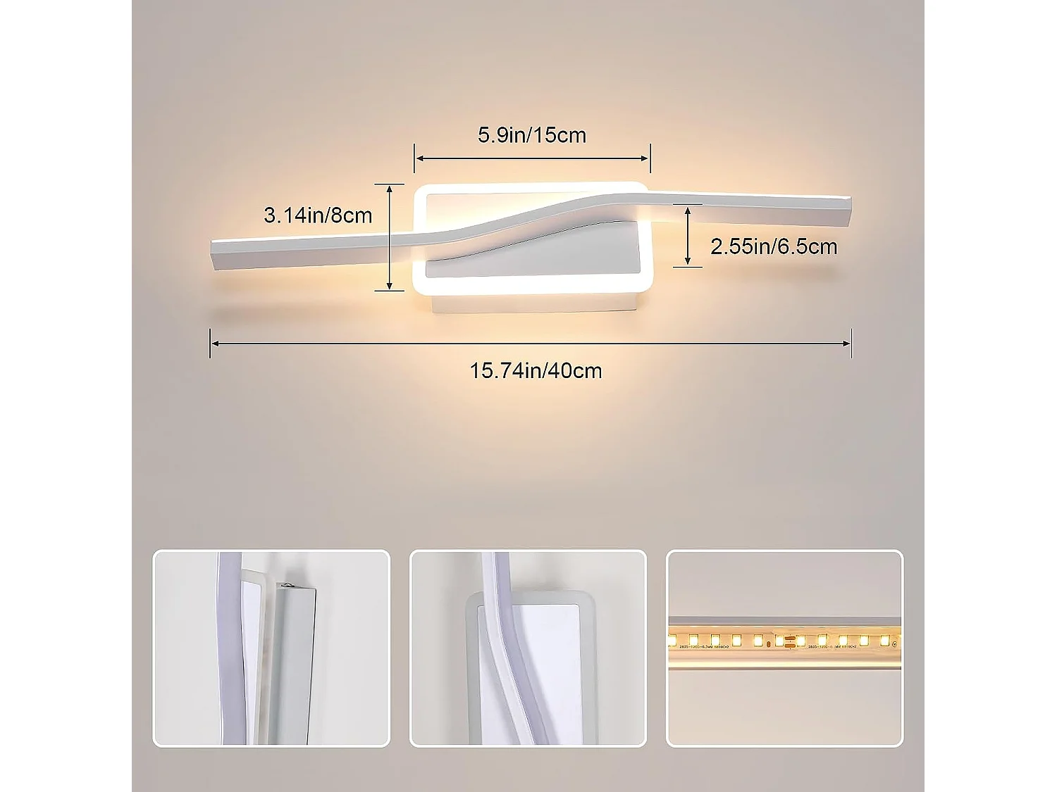 Luz de pared LED moderna, 40*8*6.5cm, blanco caliente 3000k