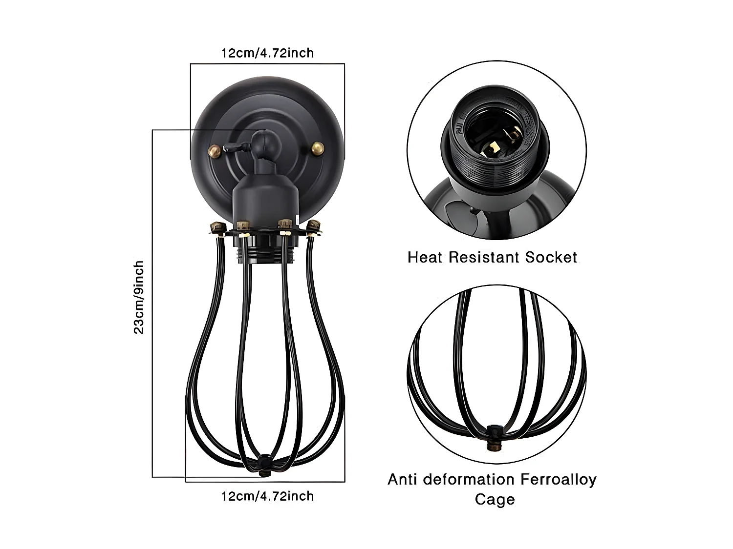 Applique murale industrielle, 28 * 15 * 12 CM, ajustable rétro metal applique, noir E27 sans ampoules