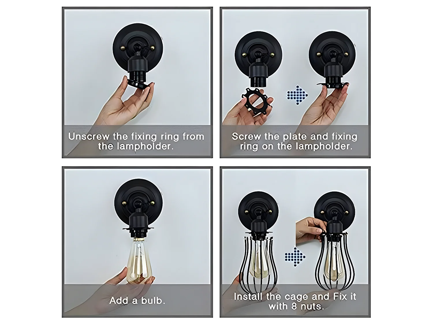 Applique murale industrielle, 28 * 15 * 12 CM, ajustable rétro metal applique, noir E27 sans ampoules