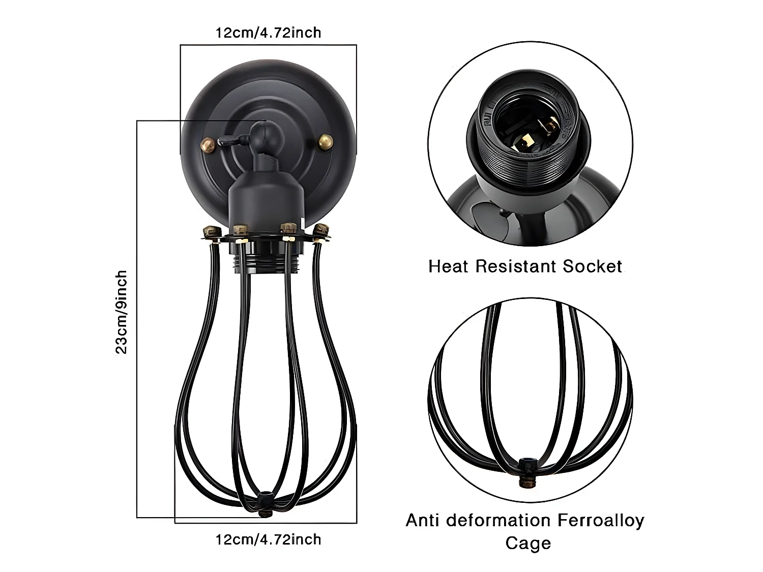 Applique murale industrielle, 28 * 15 * 12 CM, ajustable rétro metal applique, noir E27 sans ampoules