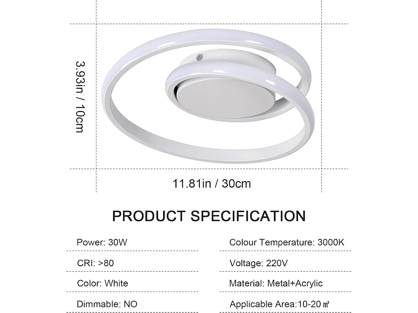 Plafonnier led 30w moderne créatif, D30*H10cm, lampe de plafond spirale 3400lm, lumière blanc chaud