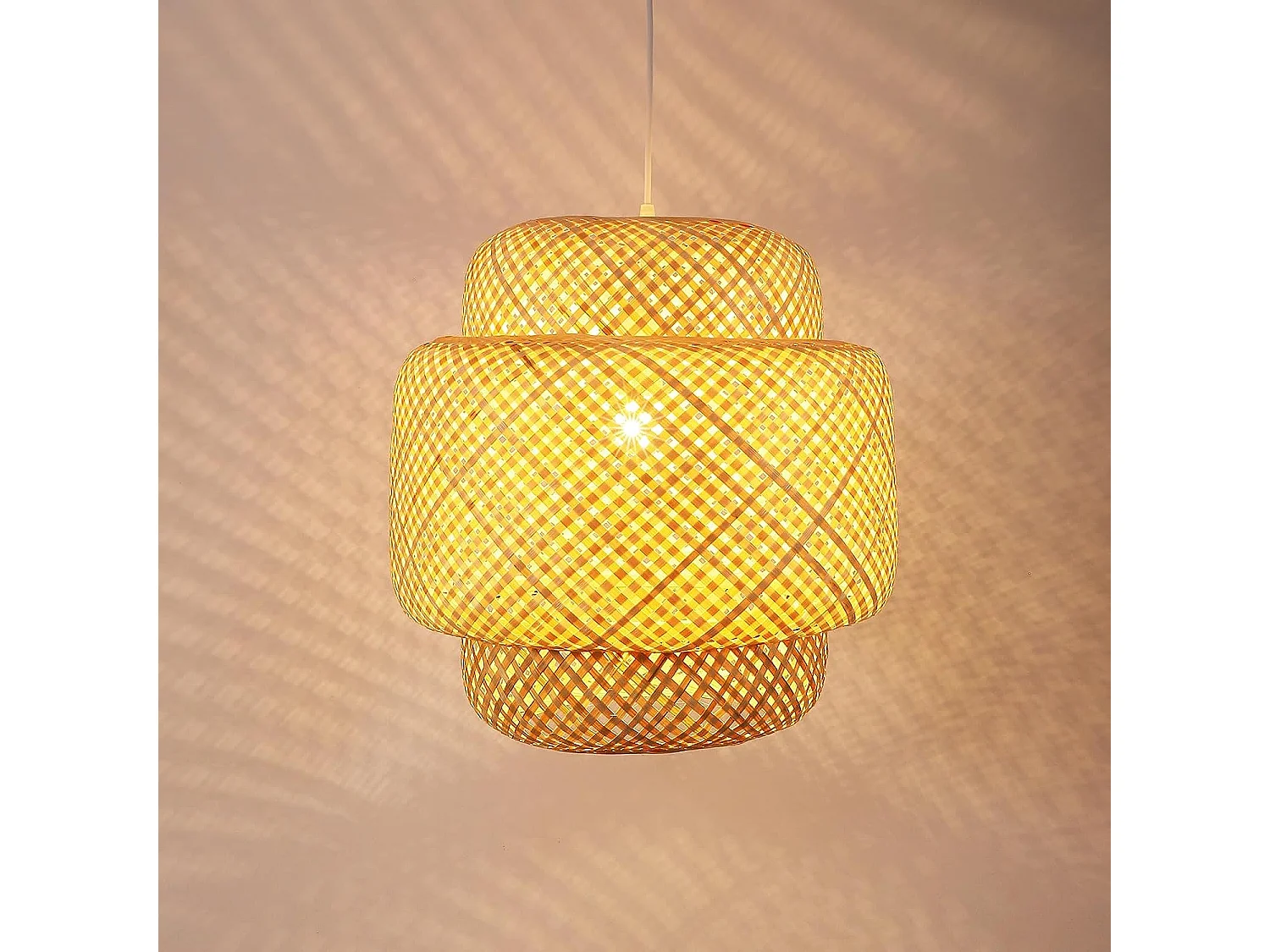 Suspension bambou naturel, 40*40cm, E27 lampe lustre  bambou sans ampoules