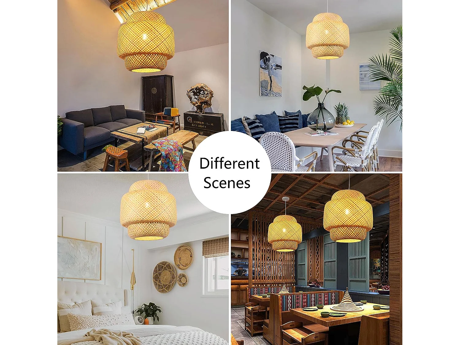 Suspension bambou naturel, 40*40cm, E27 lampe lustre  bambou sans ampoules