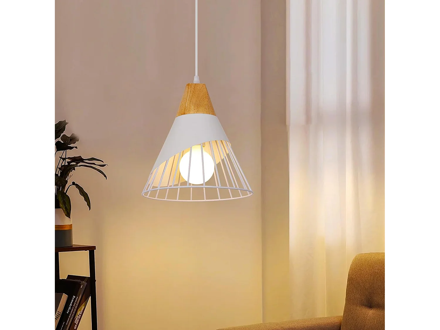 Suspension luminaire industriel,  25 * 25 * 120 CM, en métal lustre blanc rétro industriel