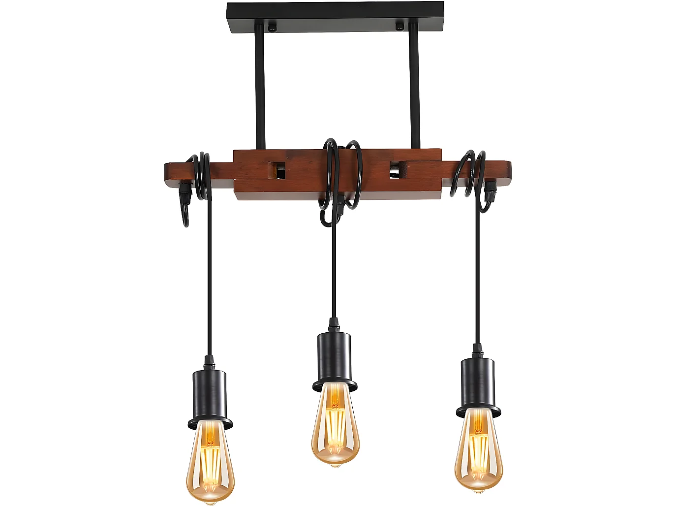 suspension luminaire industrielle,  40 * 5 * 149 CM, marron, lampe de plafond vintage en bois, E27 sans ampoules