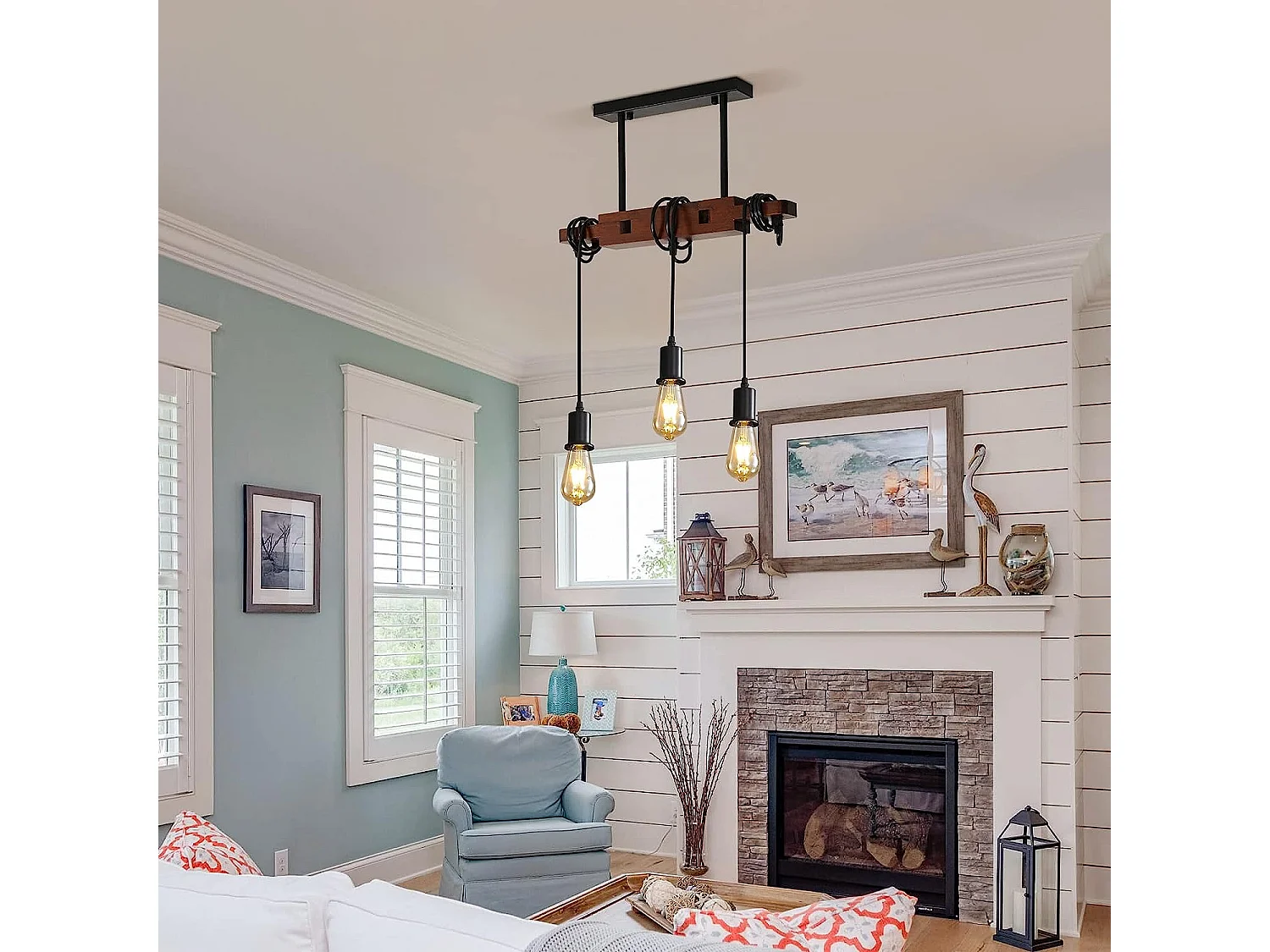 suspension luminaire industrielle,  40 * 5 * 149 CM, marron, lampe de plafond vintage en bois, E27 sans ampoules