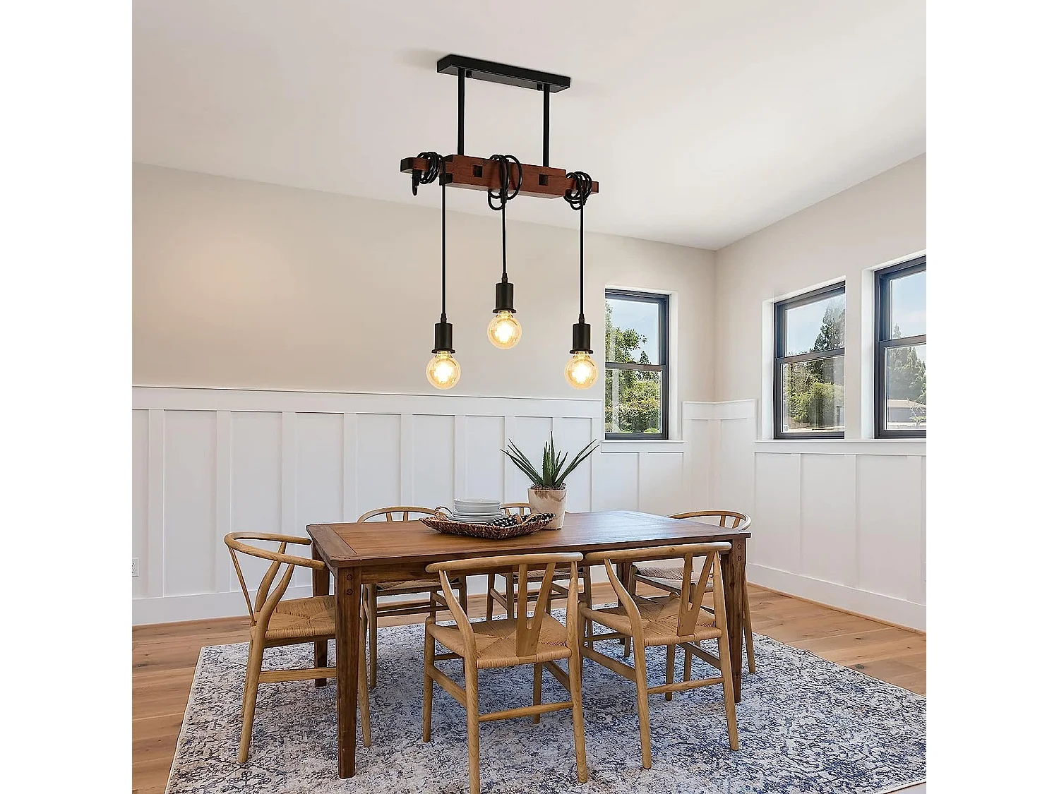 suspension luminaire industrielle,  40 * 5 * 149 CM, marron, lampe de plafond vintage en bois, E27 sans ampoules