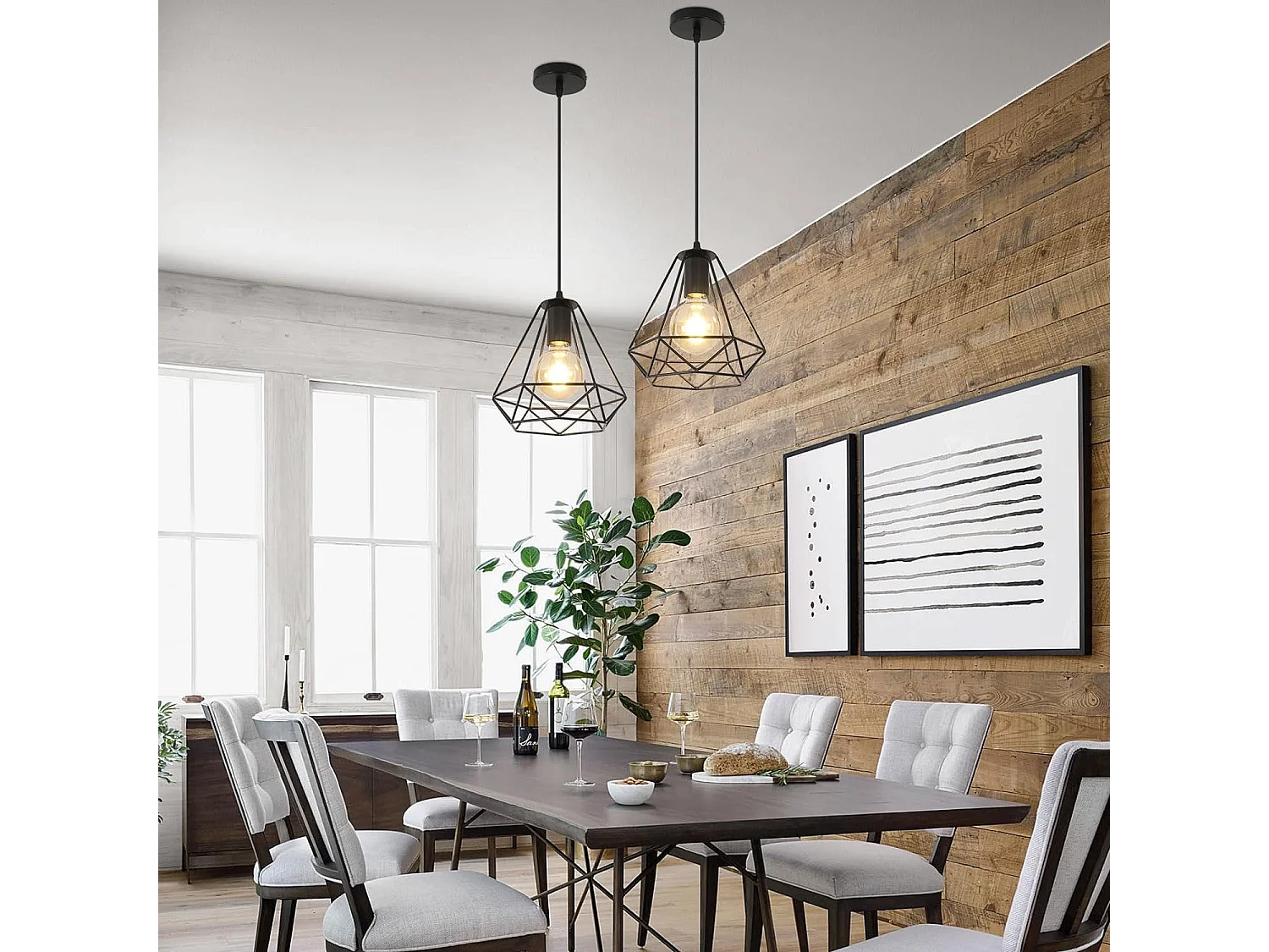 Suspension luminaire lustre cuisine moderne noir, 20*23cm, noir, E27, en metal