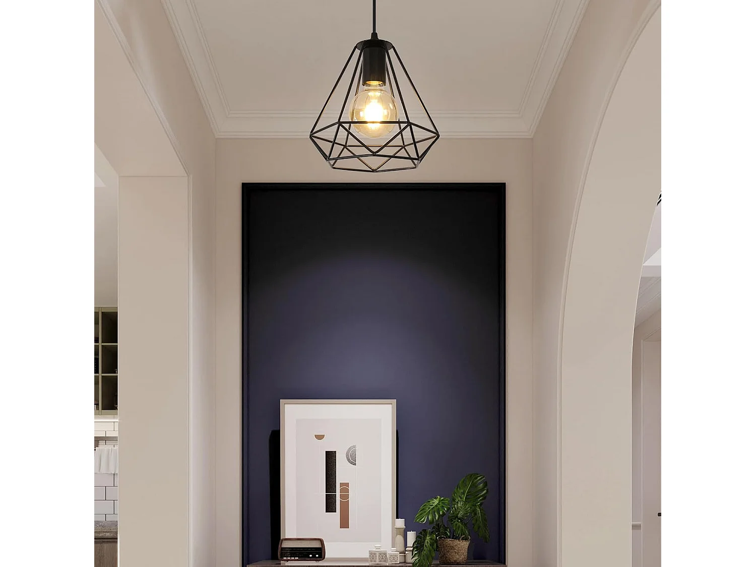 Suspension luminaire lustre cuisine moderne noir, 20*23cm, noir, E27, en metal