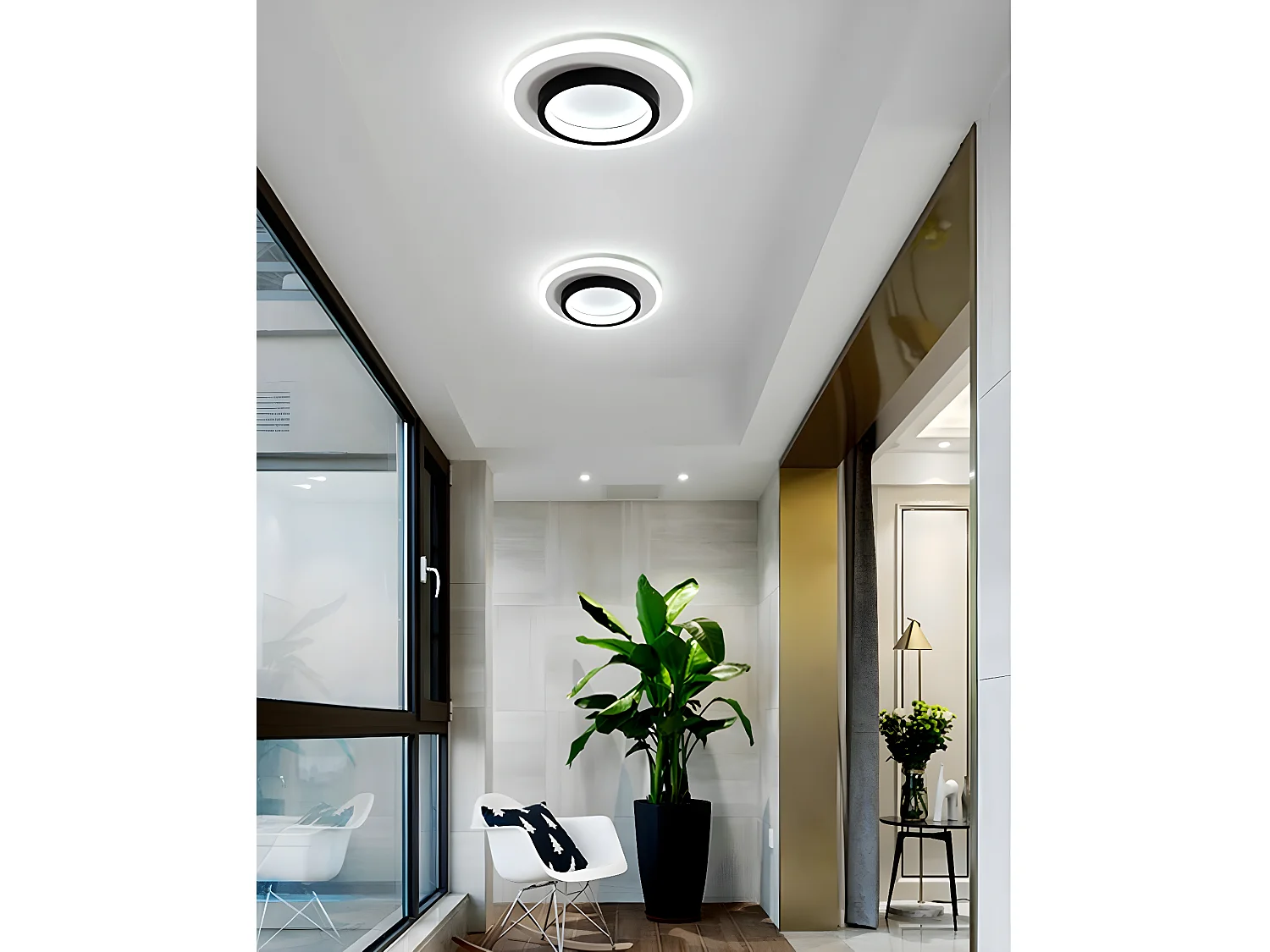 Plafonnier led 24w design moderne rond,  23 * 23 * 6cm, noir blanc, blanc froid 6000k