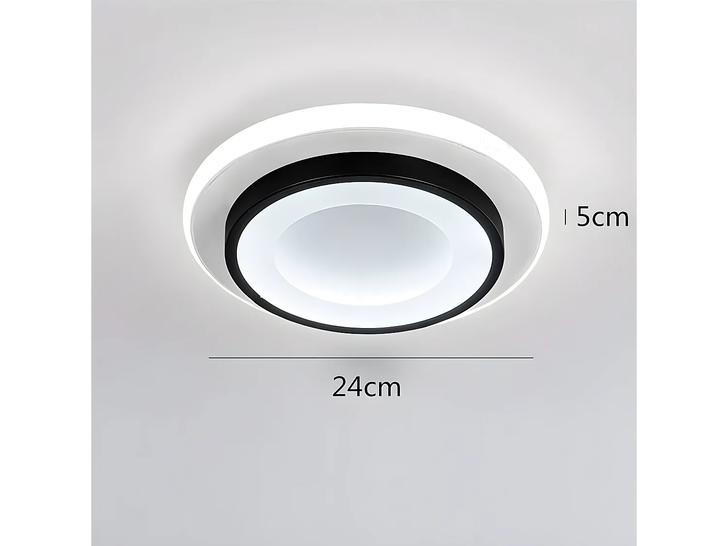 Plafonnier led 24w design moderne rond,  23 * 23 * 6cm, noir blanc, blanc froid 6000k