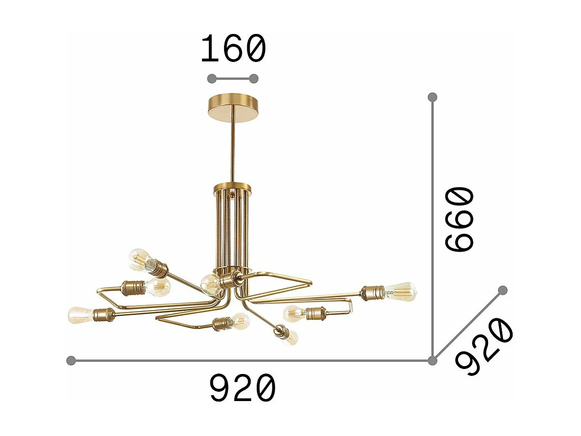 Ideal Lux Triumph Suspension à 8 bras multiples, laiton antique