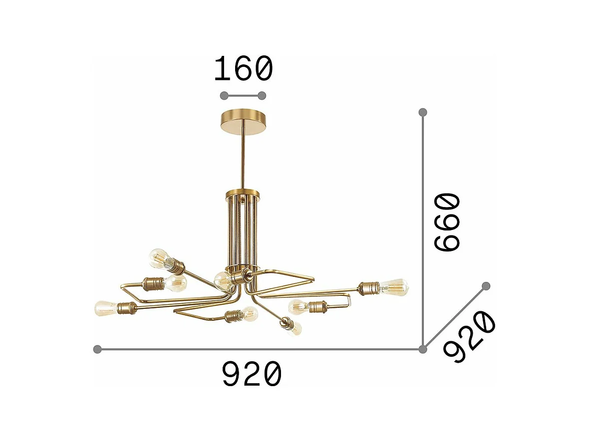 Ideal Lux Triumph - 8 licht Multi Arm Deckenpendelleuchte Antik Messing