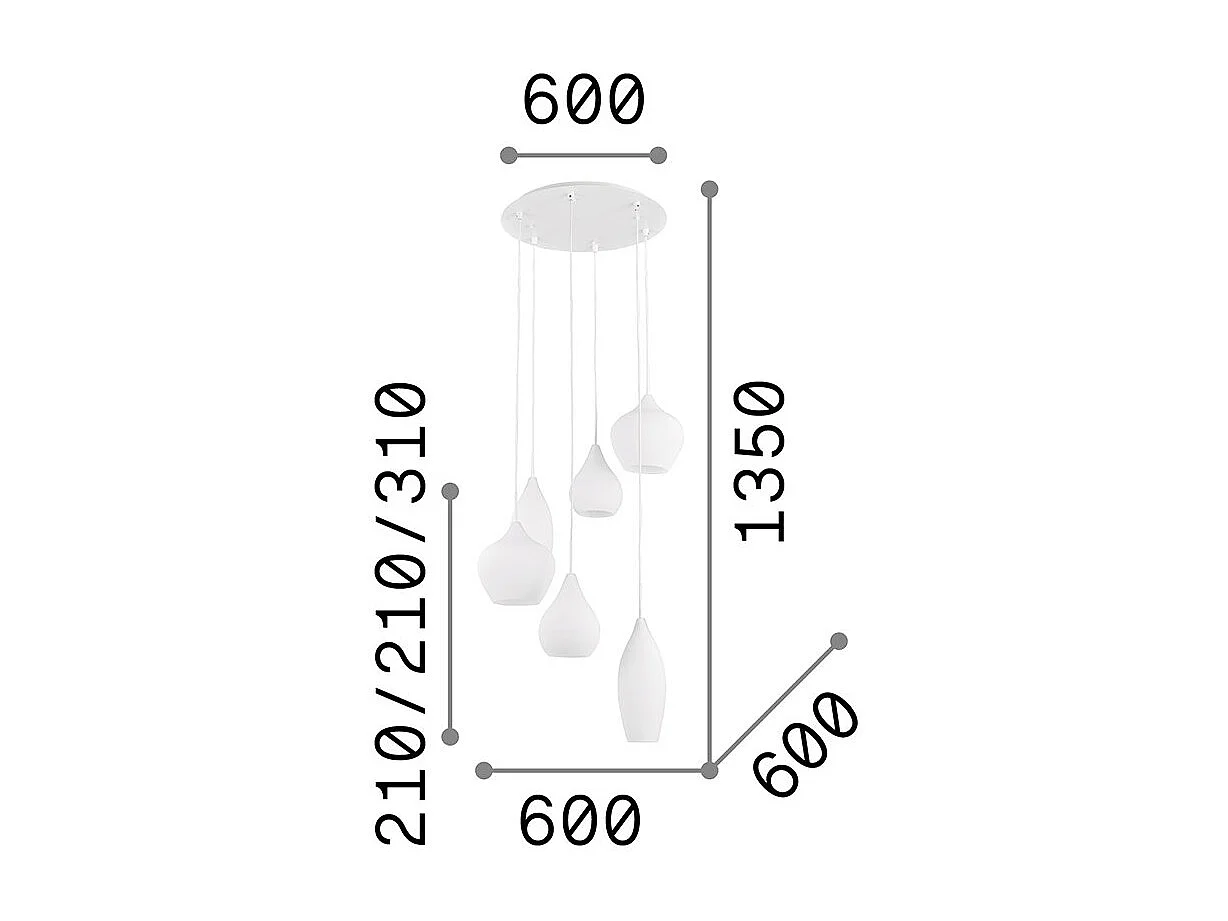 Ideal Lux Soft - Sospensione a soffitto a grappolo a spirale a 6 luci bianca, E14