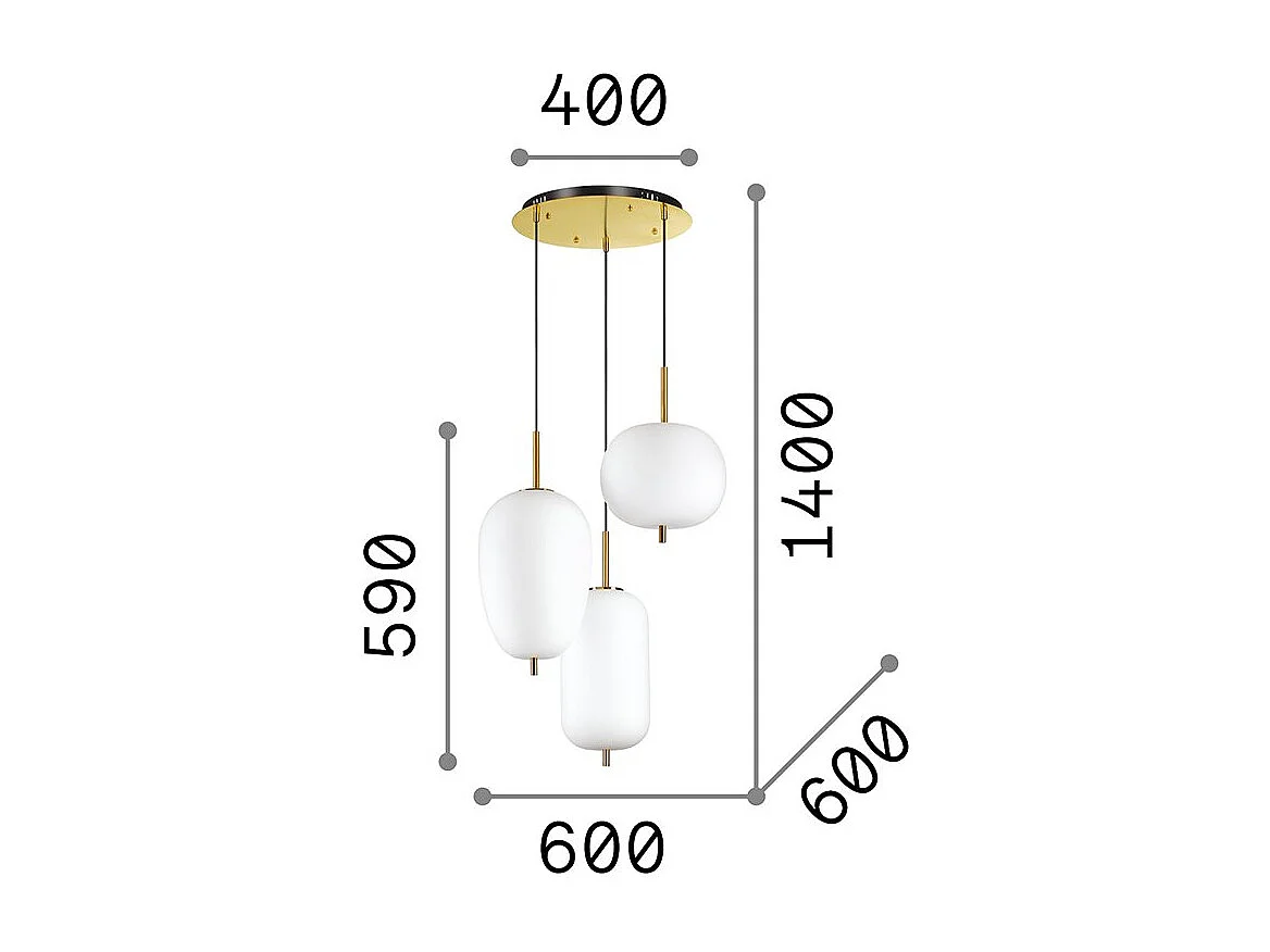 Ideal Lux UMILE Suspension LED Cluster Intégrée 3 Lumières Blanc 3000K