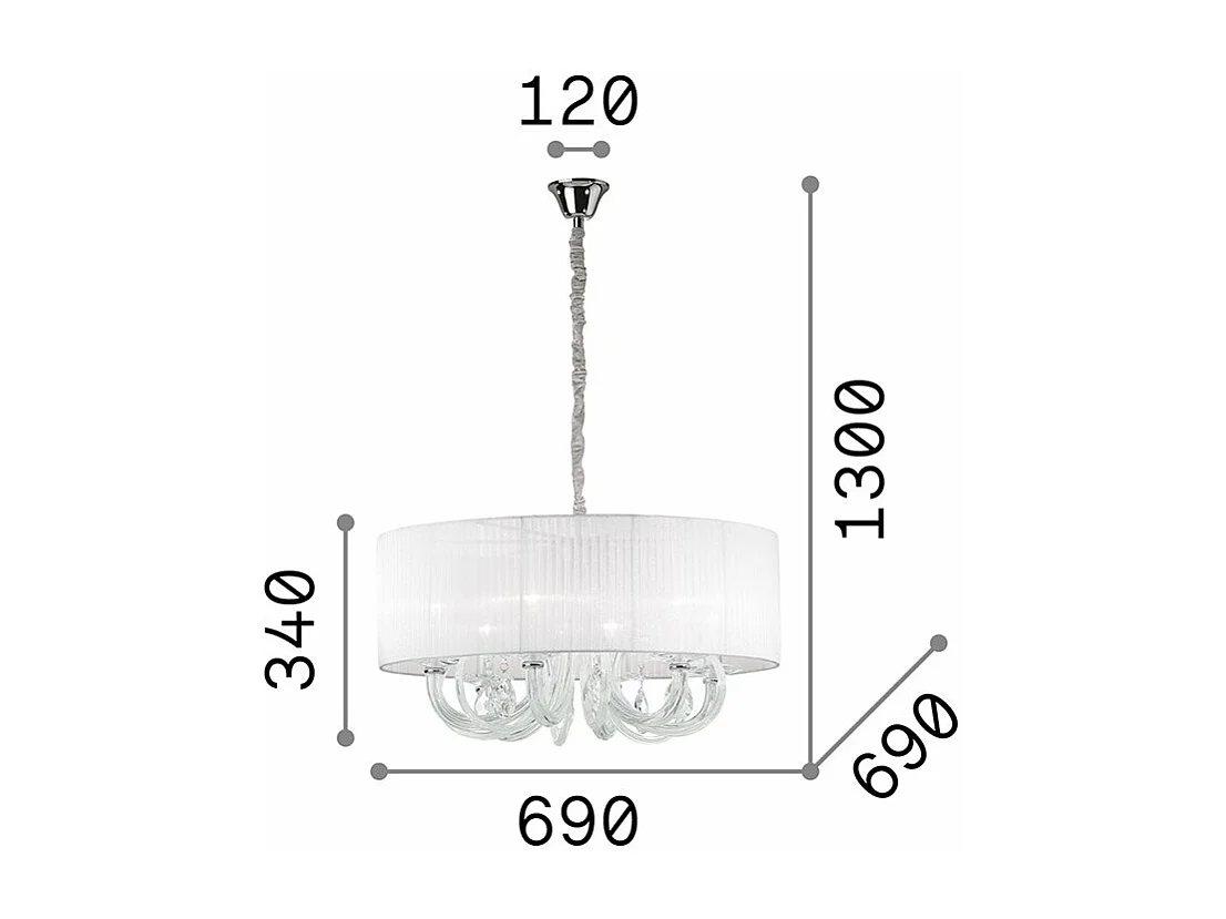 Ideal Lux Swan - Lampada da soffitto a 6 luci multibraccio cromata, vetro sei, E14