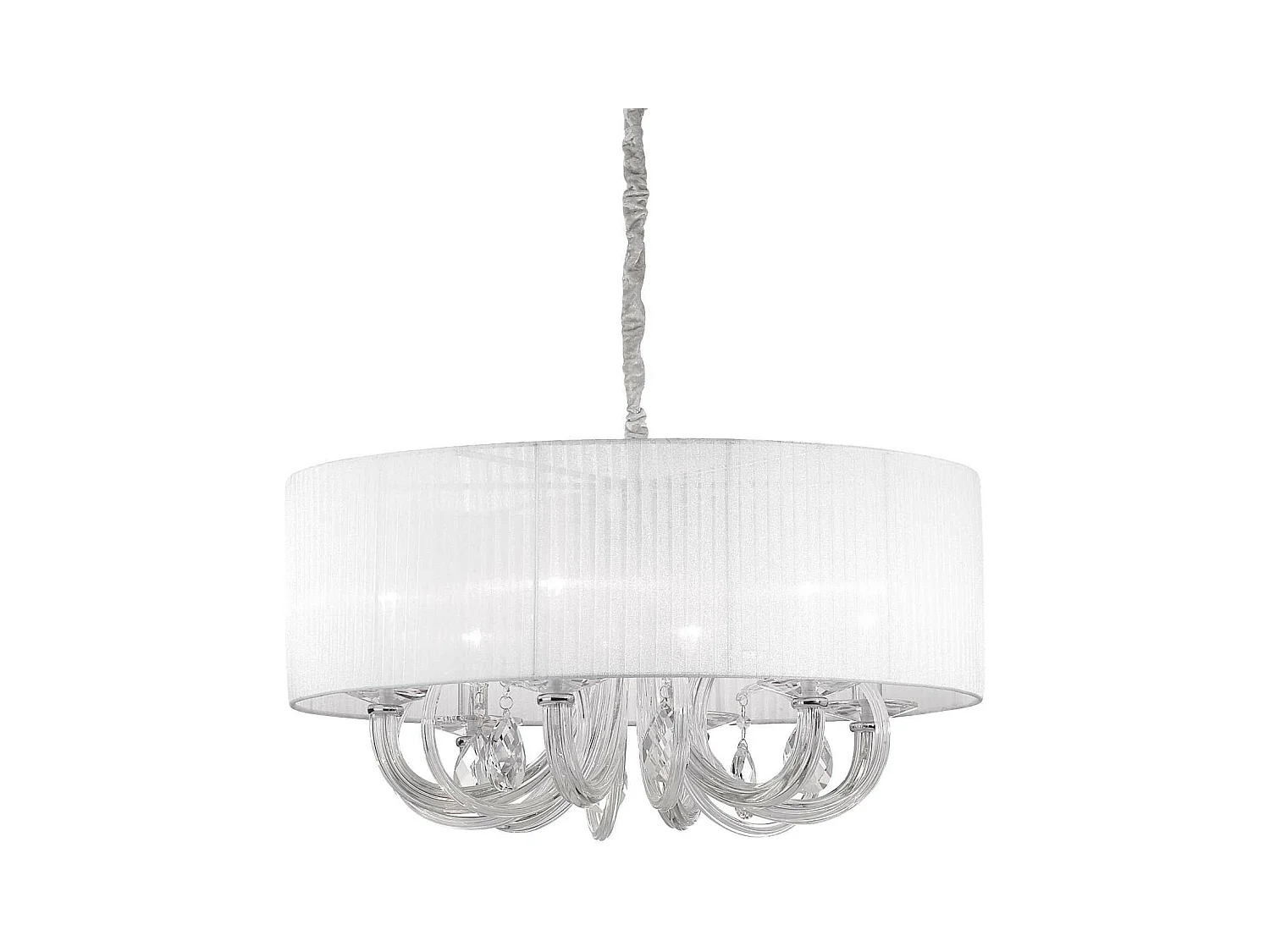 Ronde barokkroonluchter van transparant geblazen glas met 6 lichtpunten