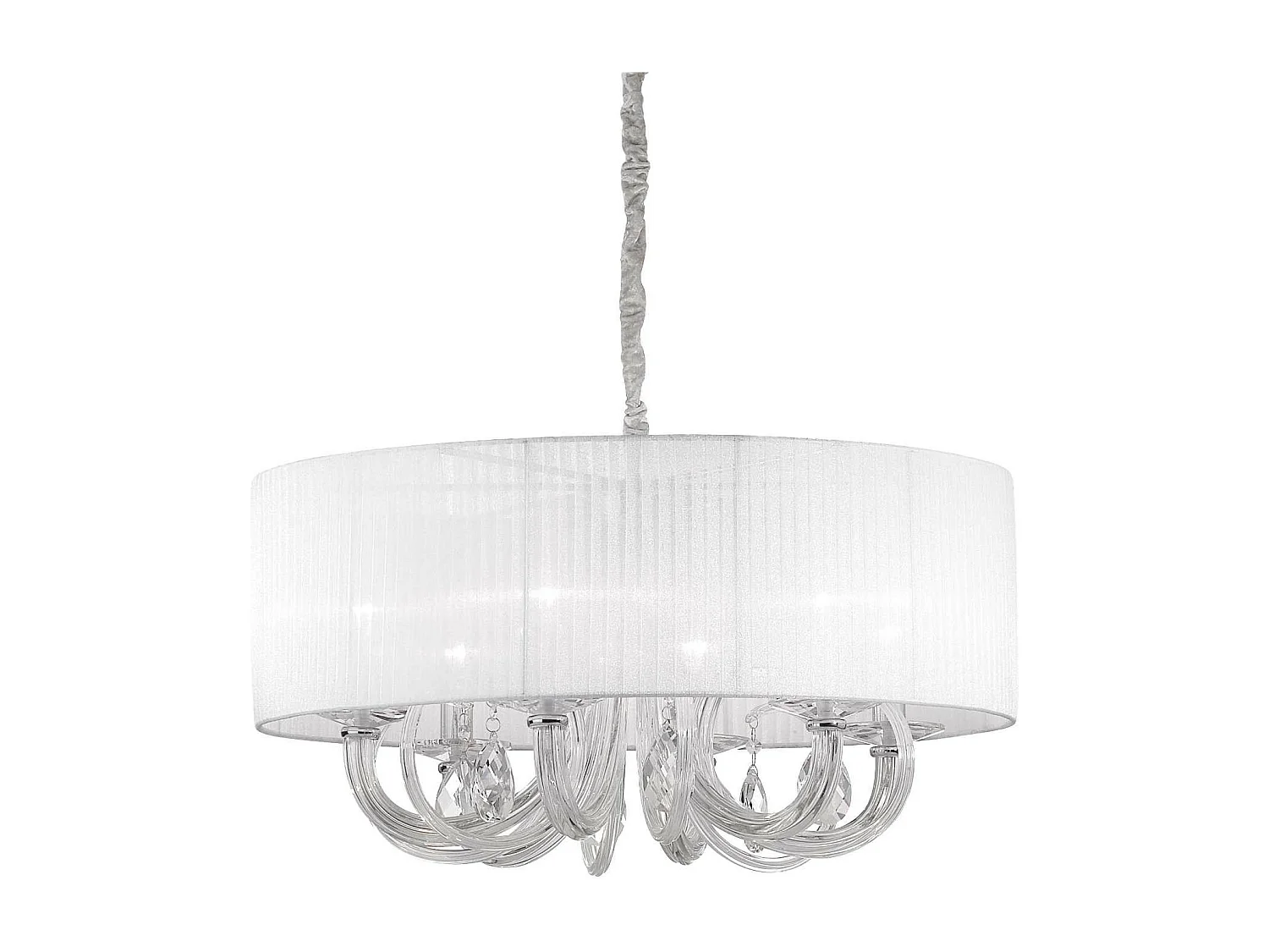 Ronde barokkroonluchter van transparant geblazen glas met 6 lichtpunten