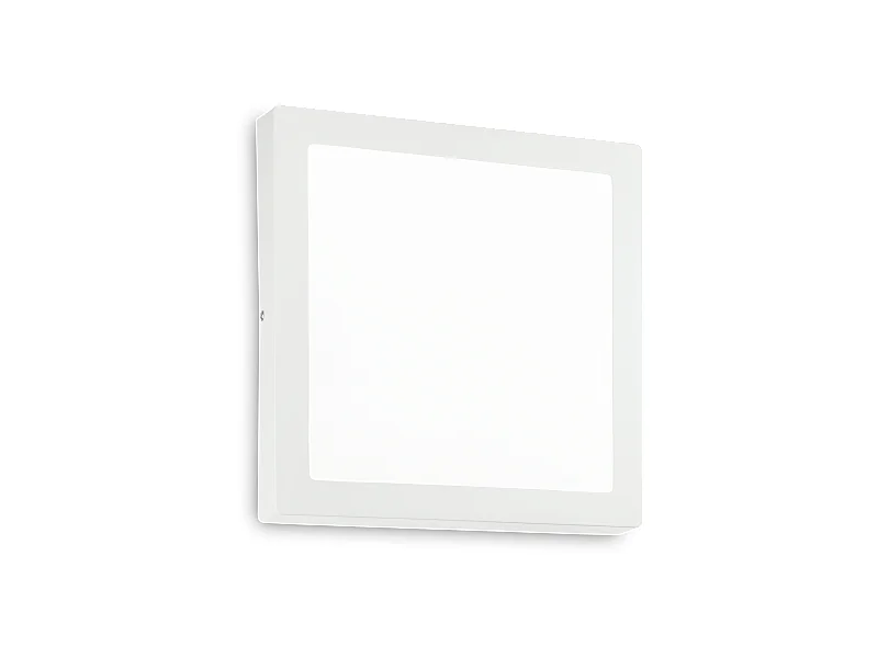 Plafoniera o applique quadrata in metallo bianco con luce led