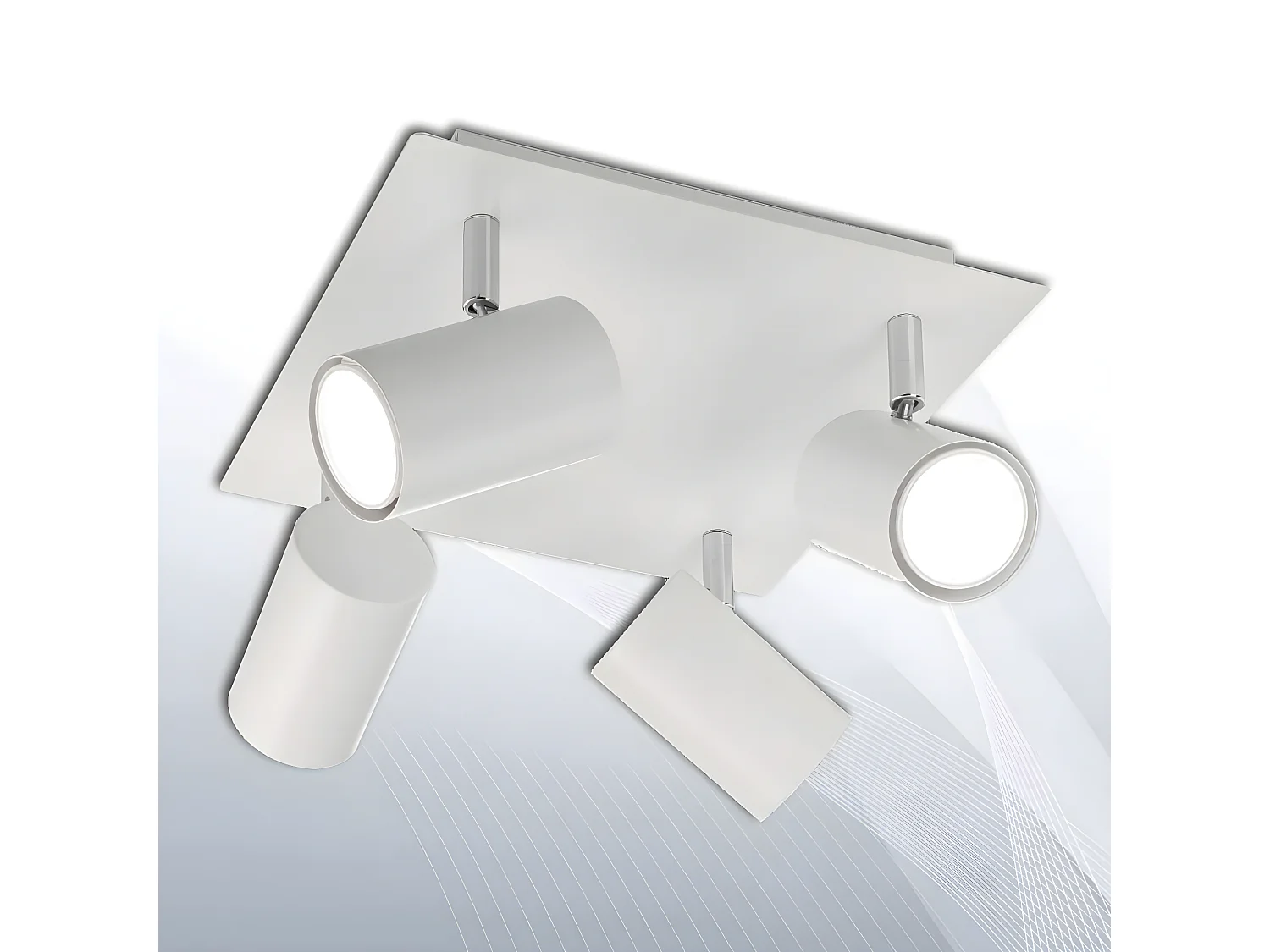Vierkante wit metalen spot met 4 verstelbare lampen