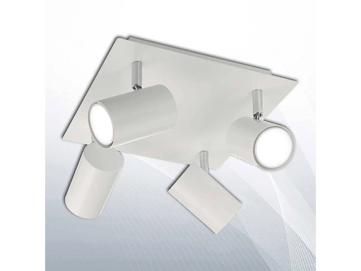 Faretto quadrato in metallo bianco con 4 luci orientabili