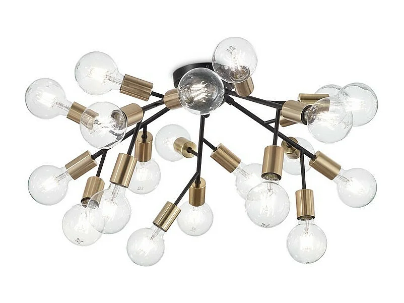 Matzwart gelakte metalen plafondlamp met vergulde fittingen