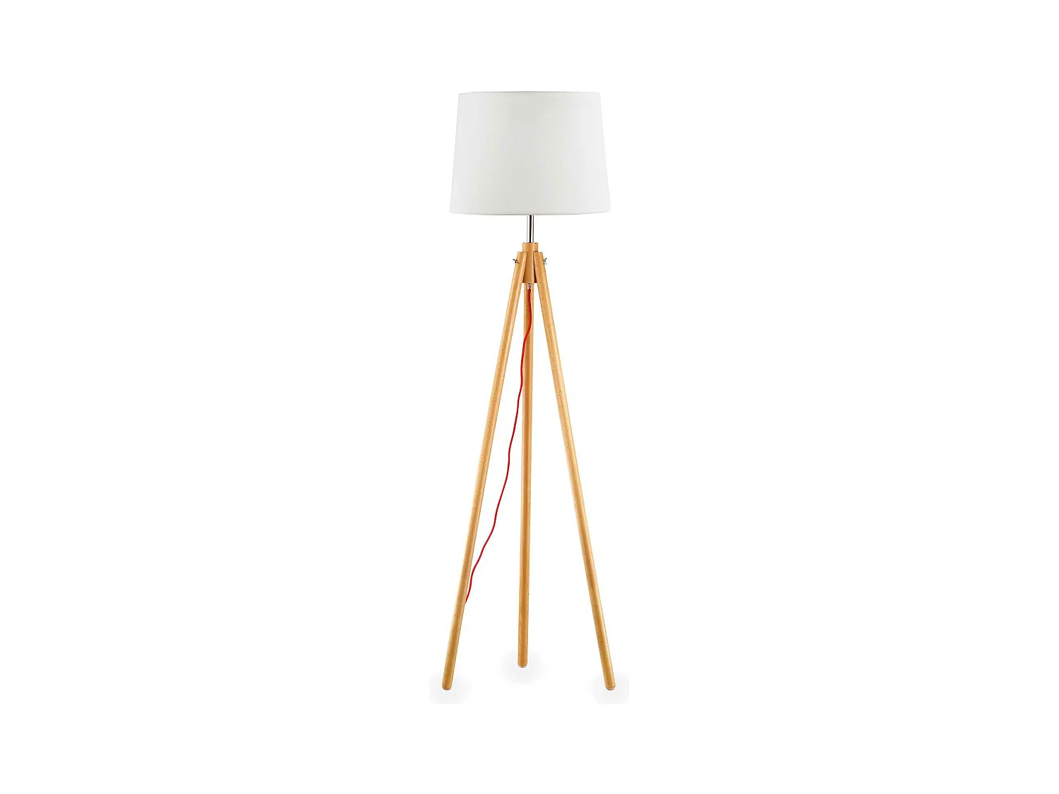 Lampadaire trépied en bois et abat-jour en tissu