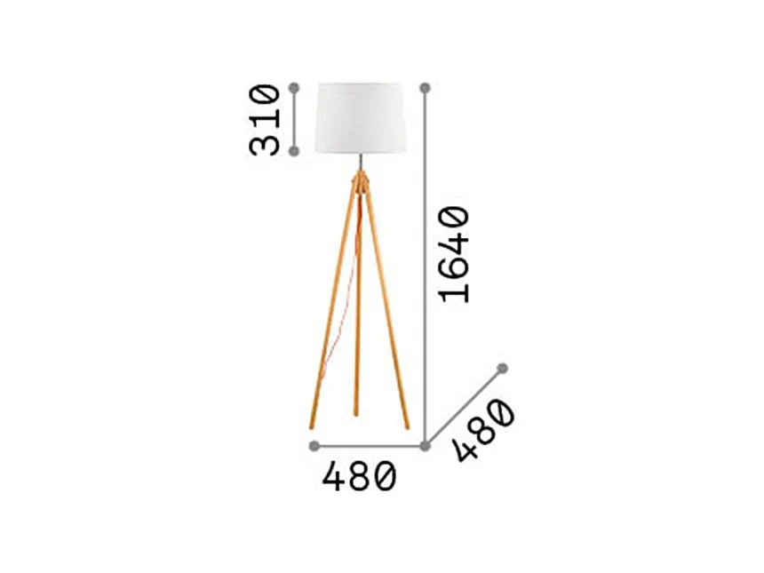 Lampadaire trépied en bois et abat-jour en tissu