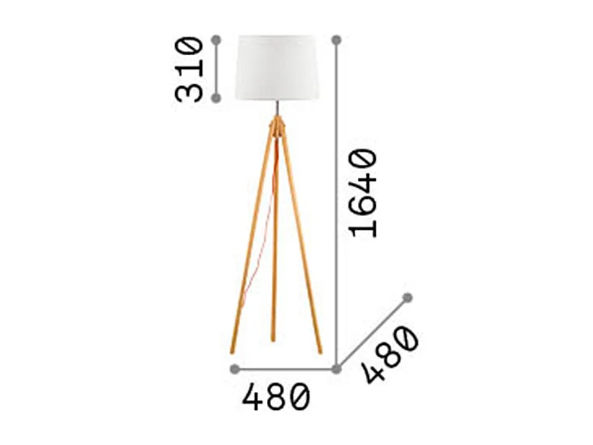 Lampadaire trépied en bois et abat-jour en tissu