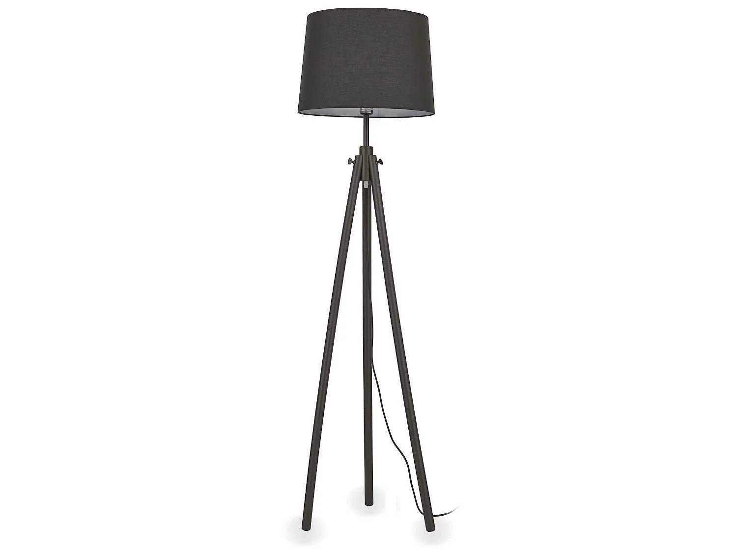 Houten driepoot vloerlamp met stoffen lampenkap