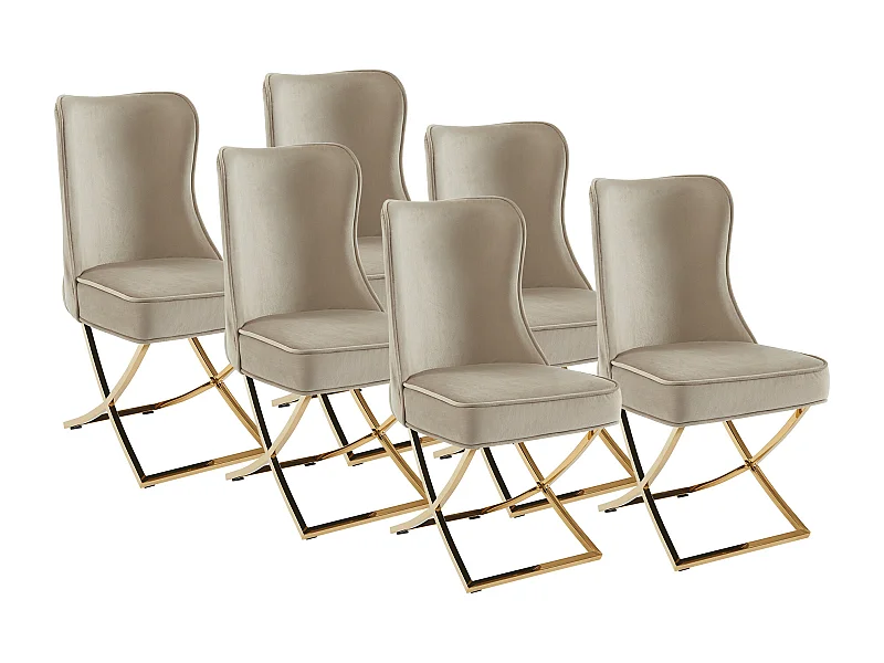 Lot de 6 chaises en velours et acier inoxydable doré - Beige - MARELANO de Pascal MORABITO