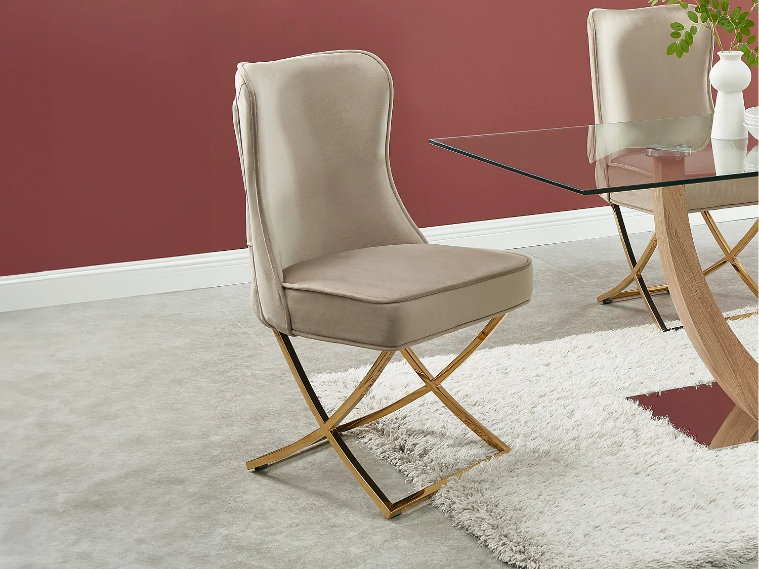 Lot de 6 chaises en velours et acier inoxydable doré - Beige - MARELANO de Pascal MORABITO