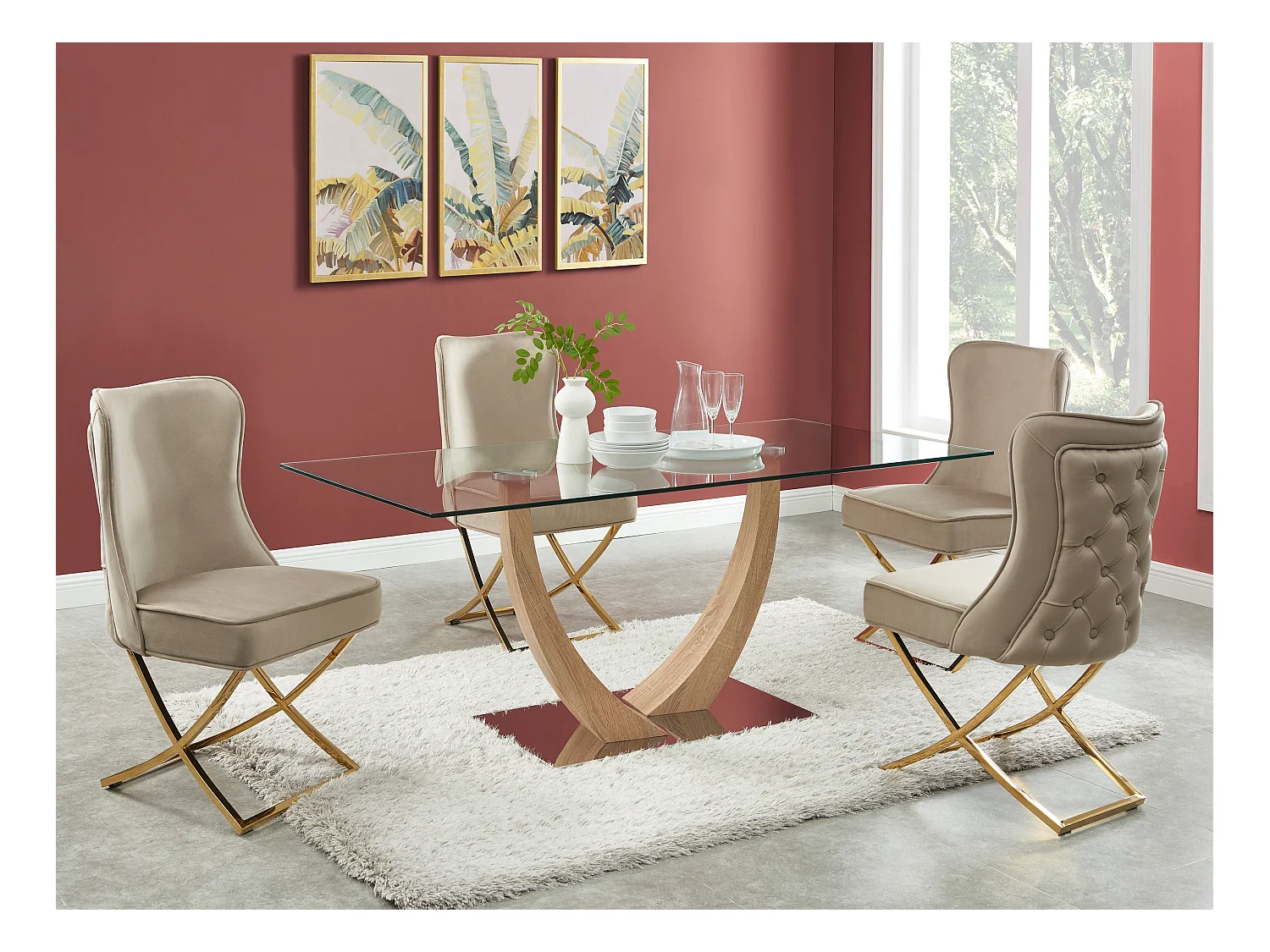 Lot de 6 chaises en velours et acier inoxydable doré - Beige - MARELANO de Pascal MORABITO