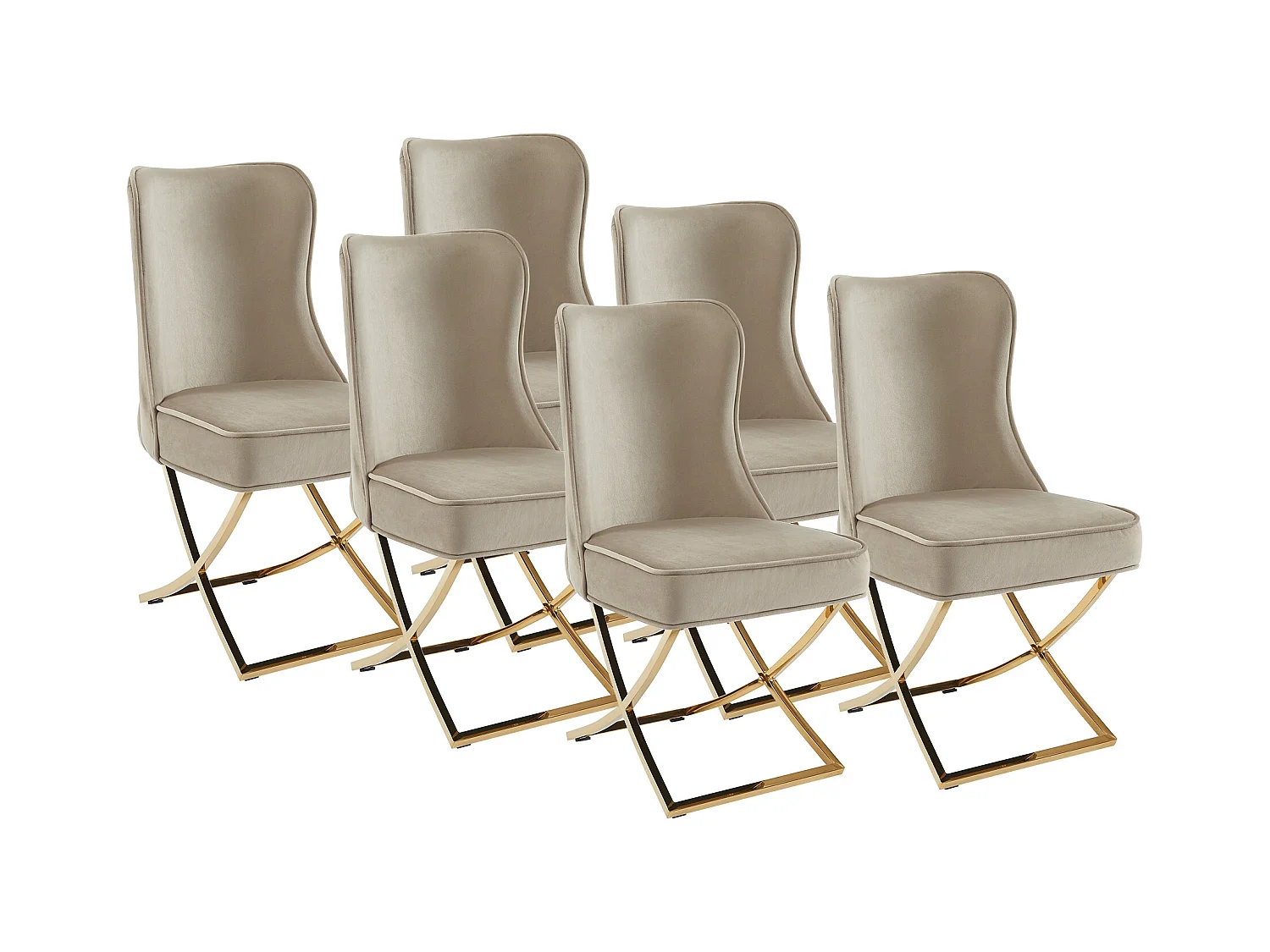 Sett med 6 stoler i fløyel og gyllen rustfritt stål - Beige - MARELANO av Pascal MORABITO