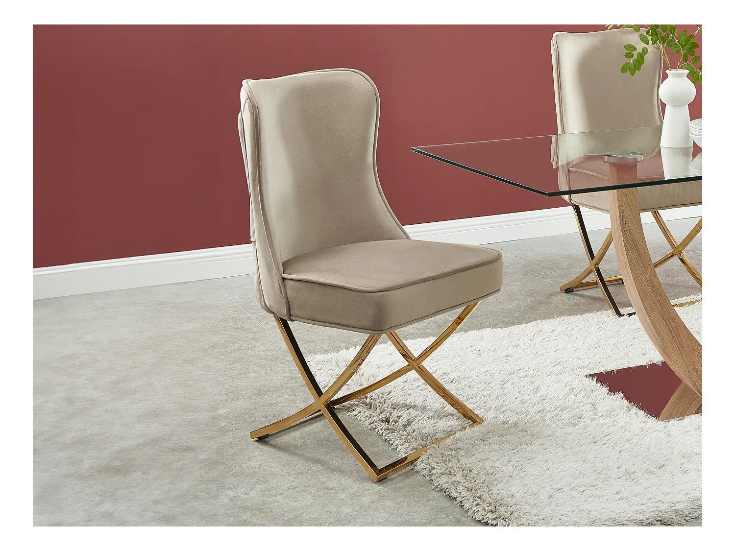 Sett med 6 stoler i fløyel og gyllen rustfritt stål - Beige - MARELANO av Pascal MORABITO