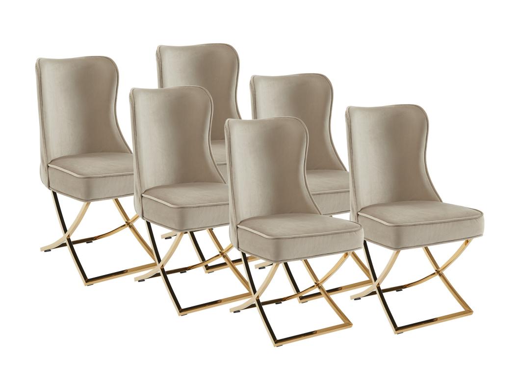 Stuhl 6er-Set - Samt & goldfarbener Edelstahl - Beige - MARELANO von Pascal MORABITO