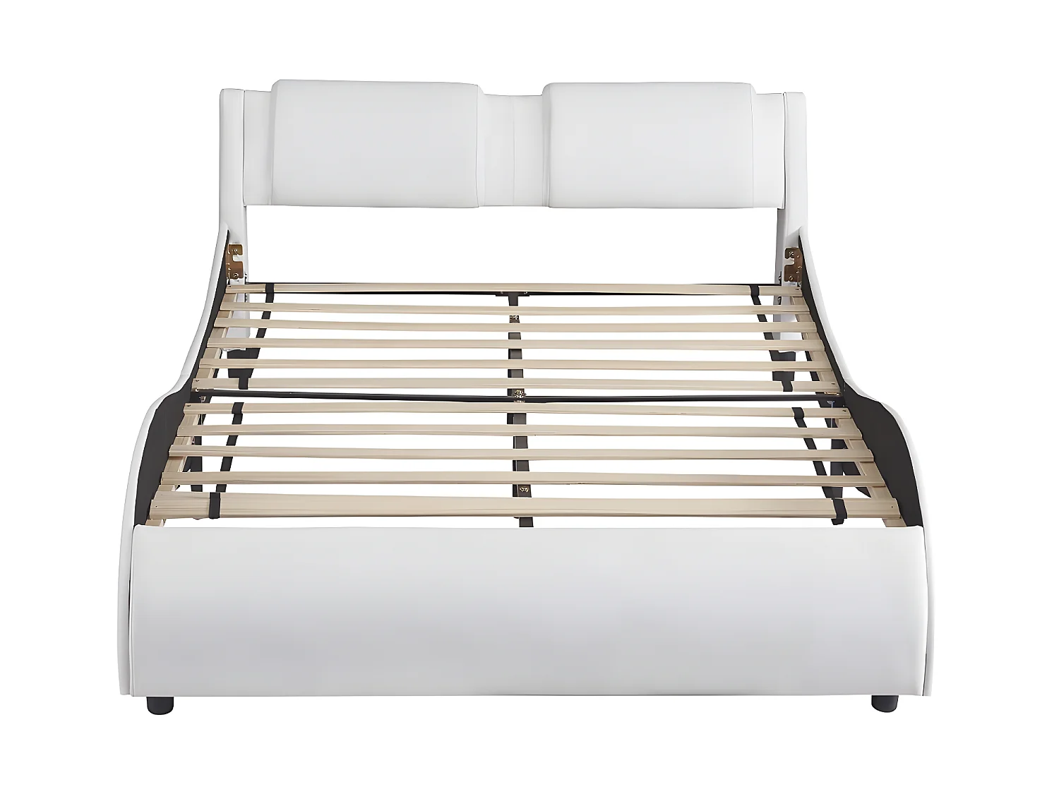 Letto imbottito 140 x 200 cm, letto per adulti imbottito in PU con LED, design ad arco, rete a doghe inclusa, bianco