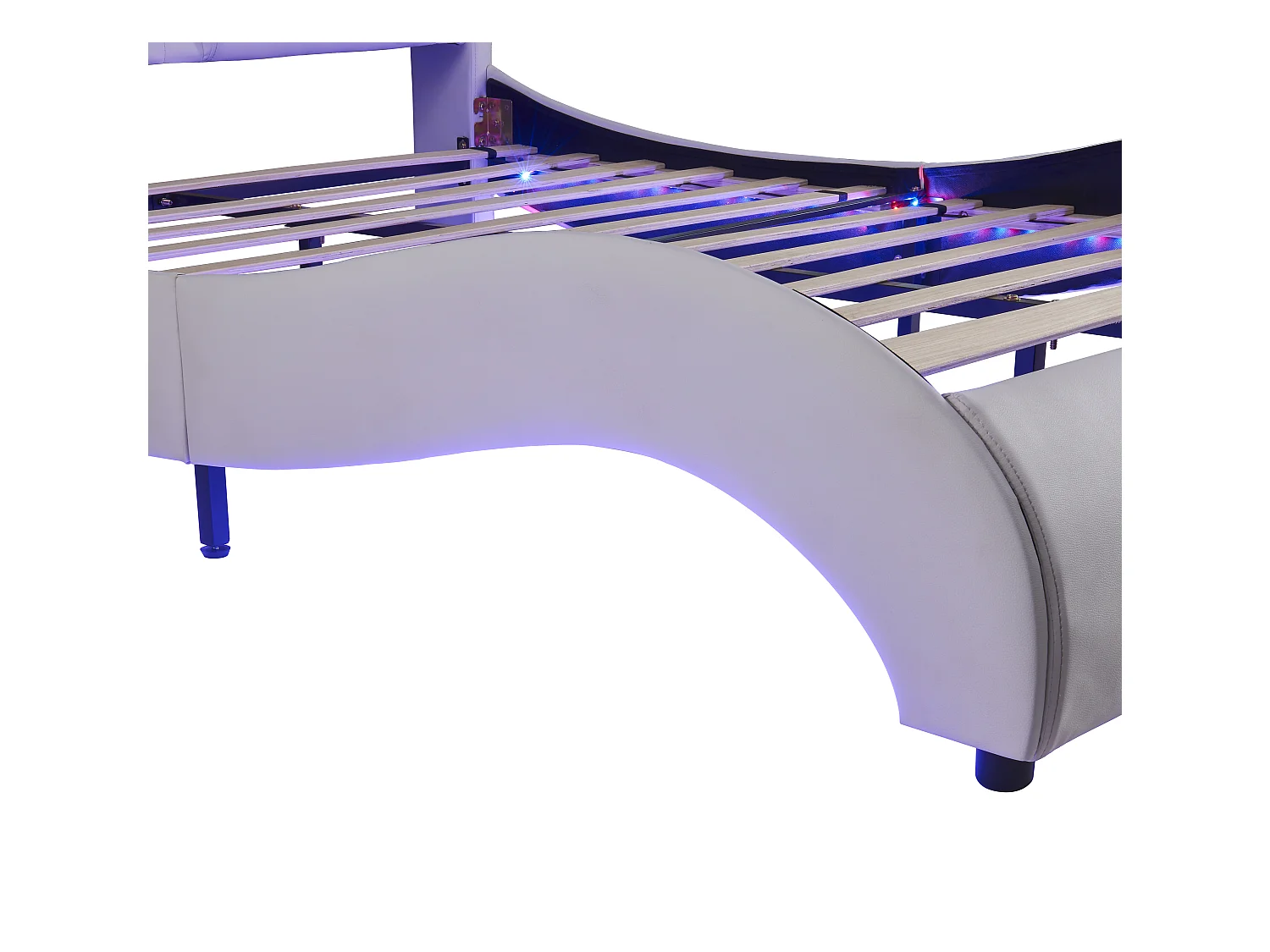 Letto imbottito 140 x 200 cm, letto per adulti imbottito in PU con LED, design ad arco, rete a doghe inclusa, bianco