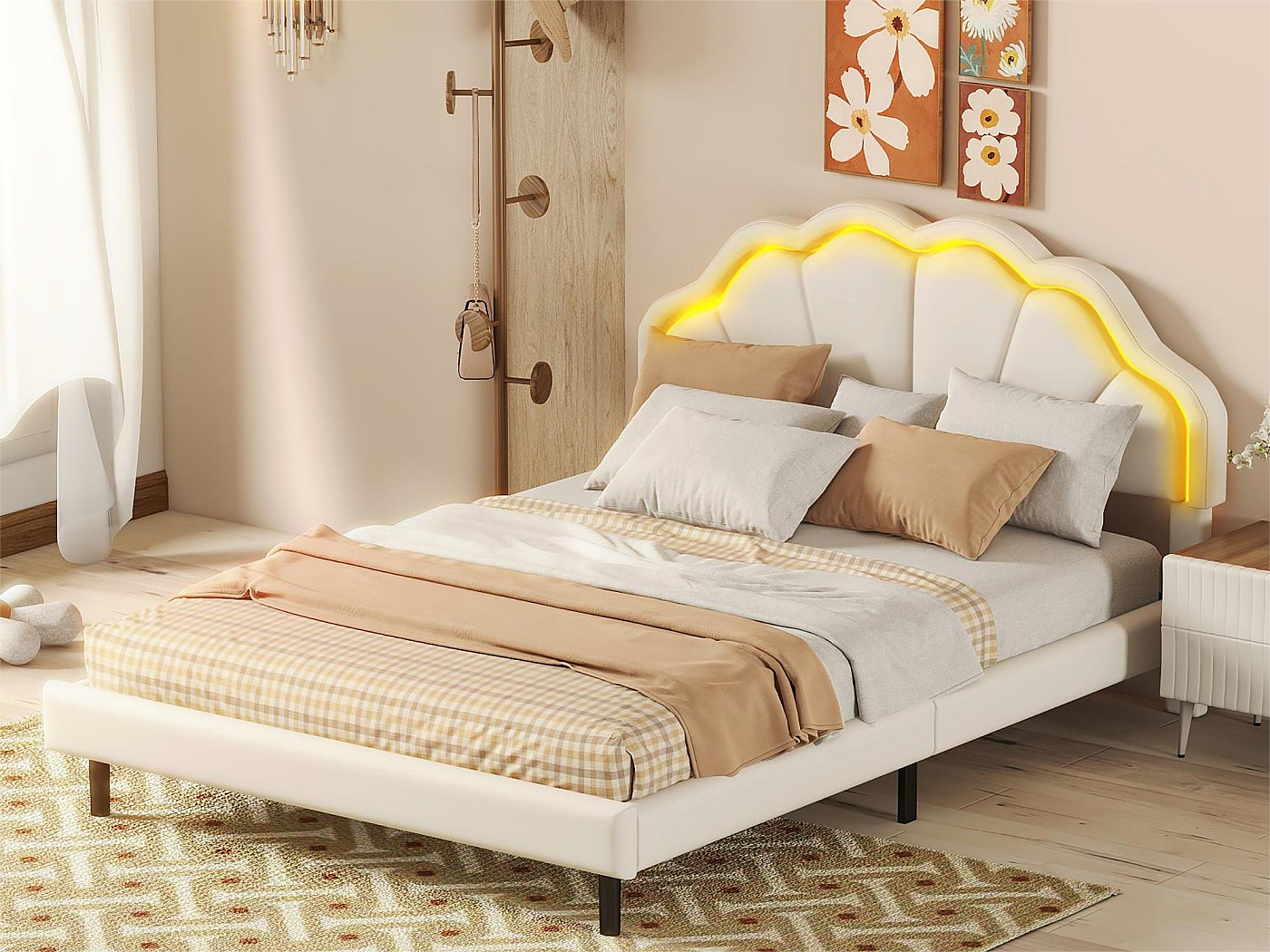 letto per bambini 140x200, letto matrimoniale imbottito con LED