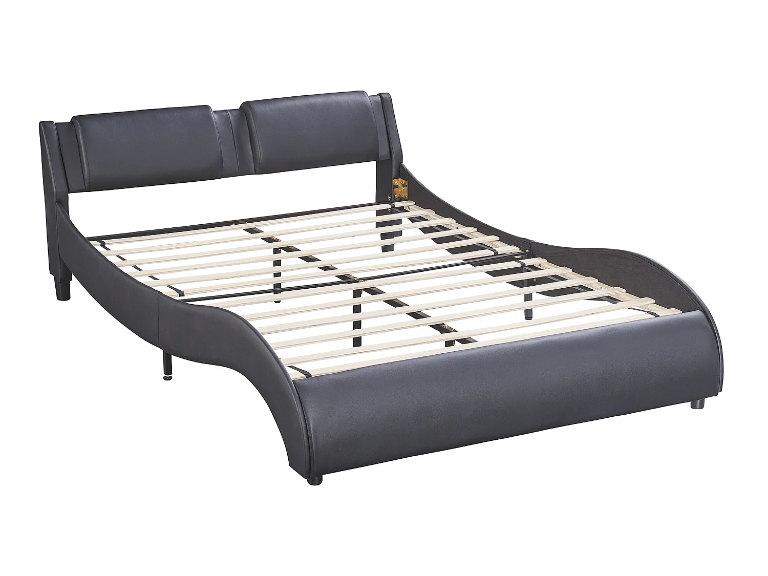 Polsterbett 140 x 200 cm, PU-gepolstertes Erwachsenenbett mit LED, Bogendesign, inklusive Lattenrost, schwarz