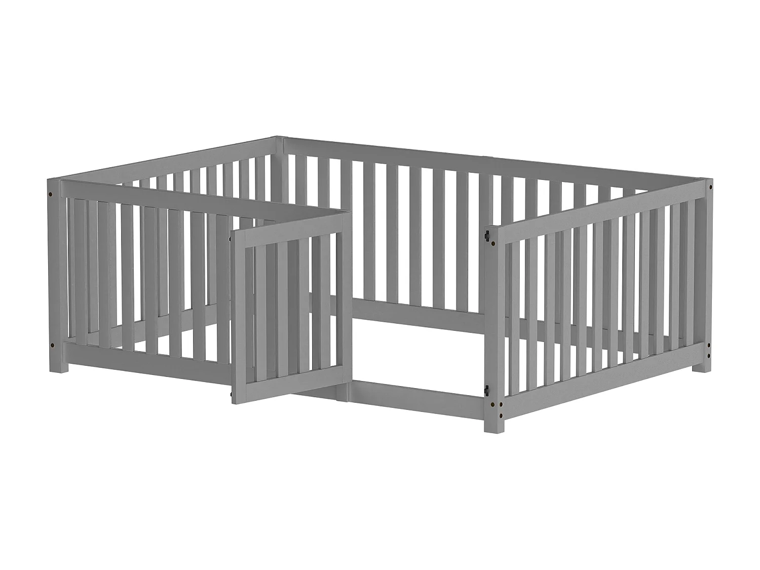 Lit bébé 140 x 200 cm sol en bois Cadre de lit avec clôture et porte, gris