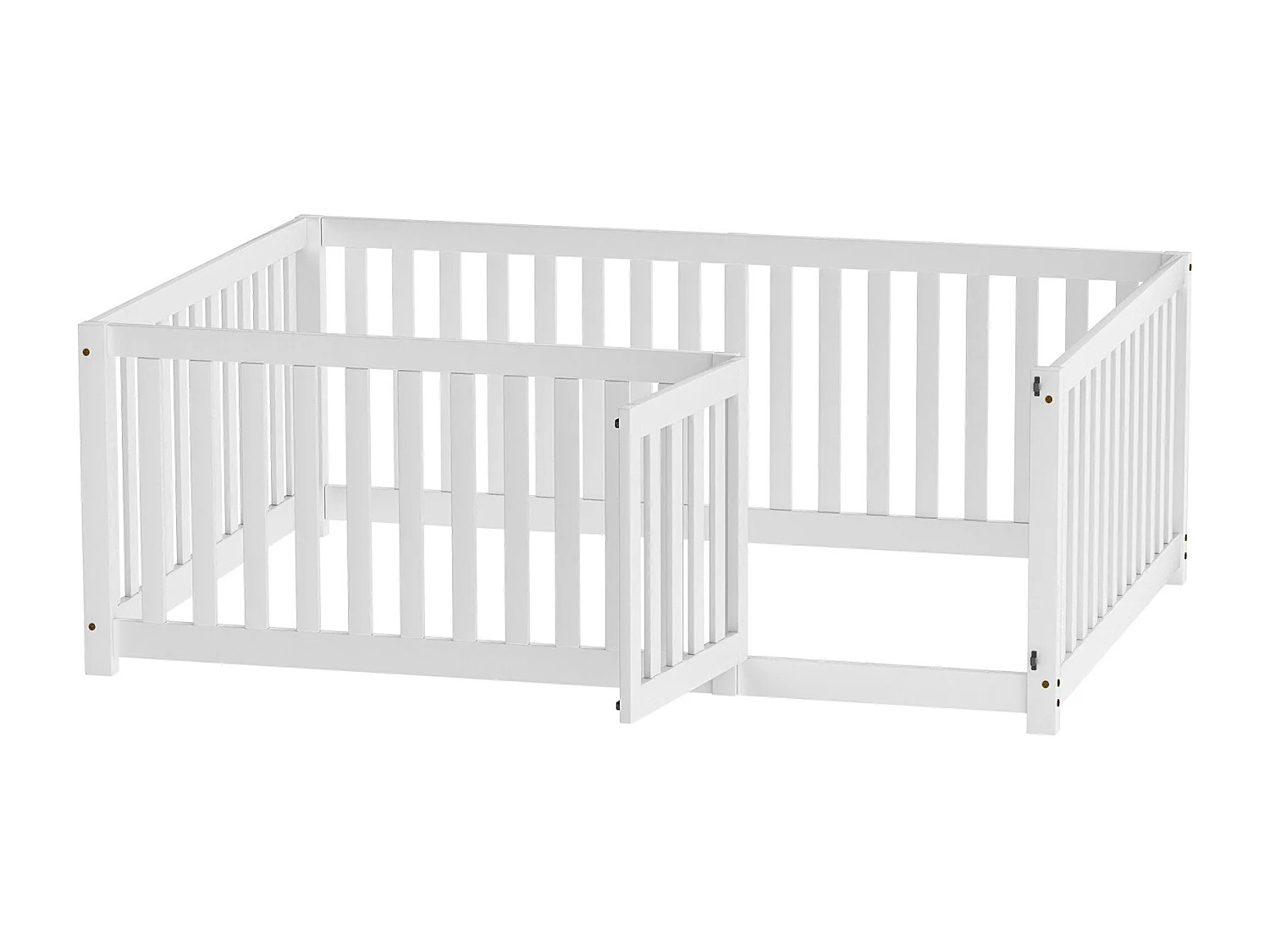 Lit bébé 140 x 200 cm sol en bois Cadre de lit avec clôture et porte, blanc