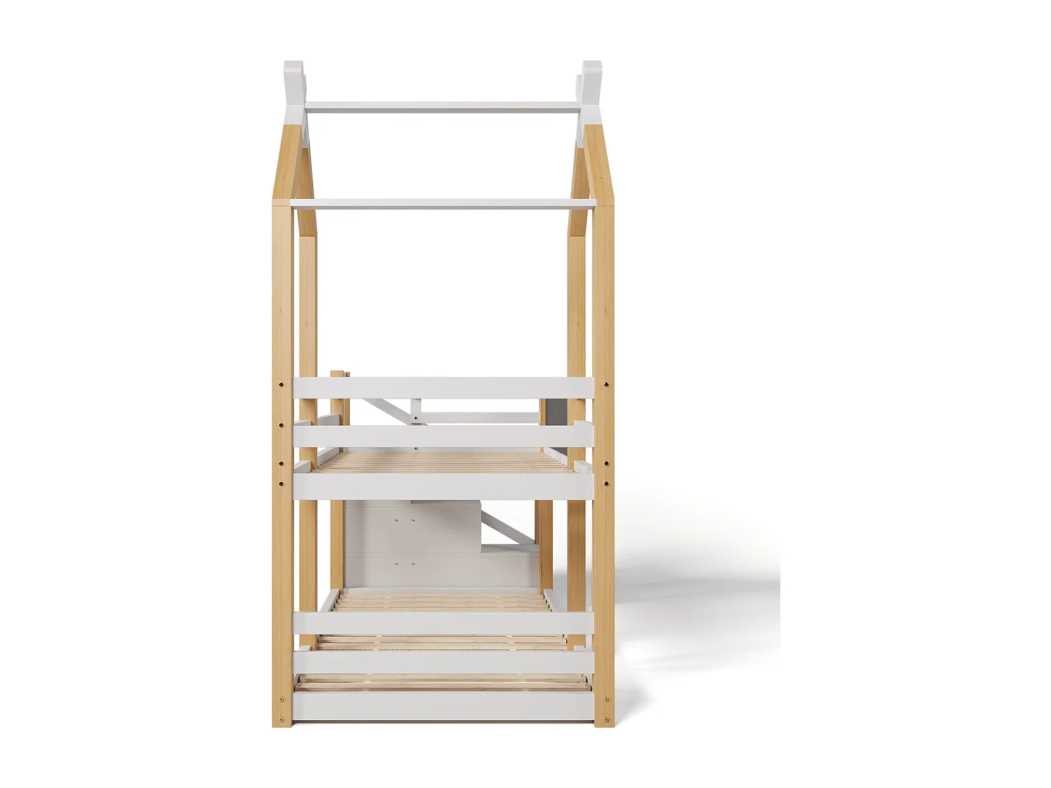 Stapelbed 2 x 90 x 200 cm - 3 lades - 2 x lattenbodems - kleuren: naturel en wit