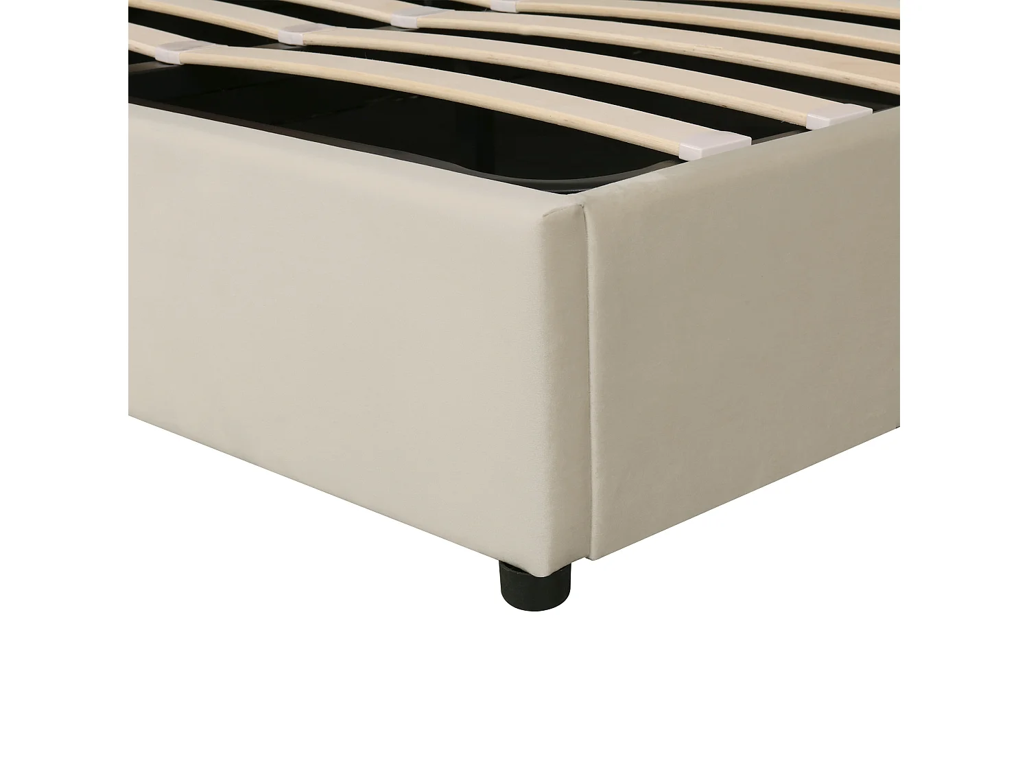 Opbergbed 160 x 200 cm, volwassen bed bekleed met fluweel, decoratie met klinknagels en knopen, lattenbodem, beige