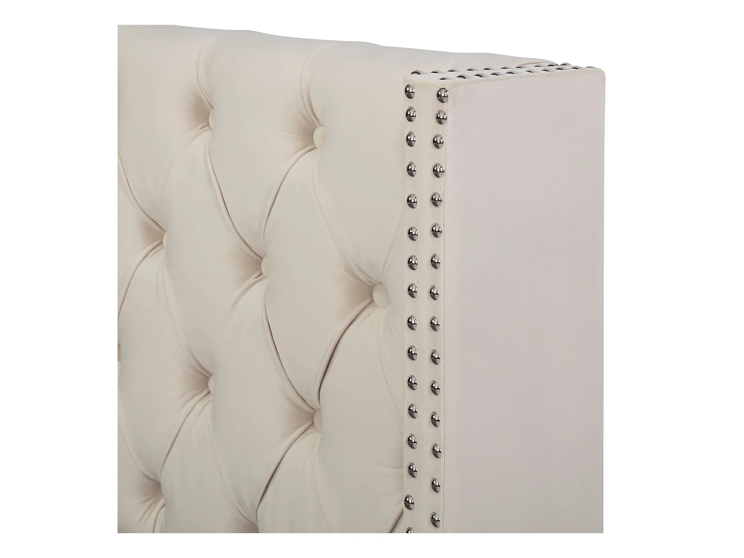 Cama contenedor 180 x 200 cm, cama doble tapizada en terciopelo, decoración con remaches y botones, somier de láminas, estilo Chesterfield, beige