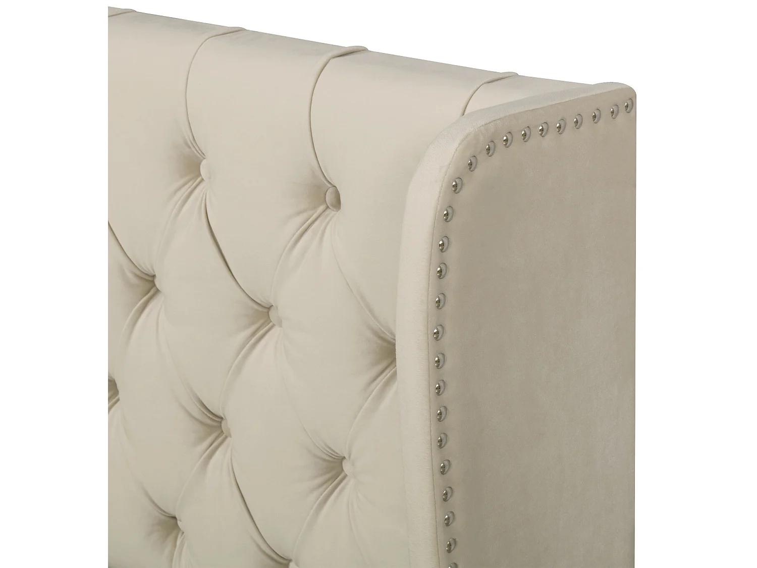 Lit coffre 180 x 200 cm, lit adulte rembourré en velours, décor avec rivets et boutons, sommier à lattes, beige